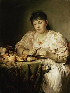 キノコの皮をむく芸術家の妻エルネスティン・フォン・マックス 作： Gabriel von Max