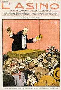 シェルゲームのプレイヤー、ジョヴァンニ・ジョリッティ（1842-1928）に捧げられた風刺漫画、1909年9月5日の雑誌『L