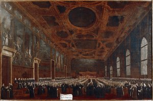ヴェネツィア総督の大会議場での最初の謁見（油彩・キャンバス 作： Gabriele Bella