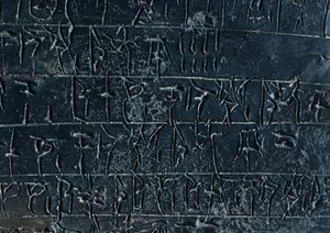 ピュロス (ギリシャ) のネストル宮殿のアーカイブからのテラコッタのタブレット。 詳細: Linear B. Mycenaean Civilization、紀元前 13 世紀頃の碑文。 作： Gabriele Bella