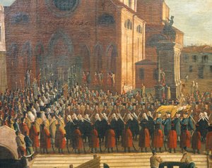 サンティ・ジョヴァンニ・エ・パオロ教会でのドージェの葬儀 ガブリエル・ベッラ（1730-1799）、油彩・キャンバス。 作： Gabriele Bella