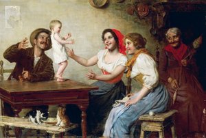 はじめの一歩」ガエタノ・ベレイ（1857-1922）作、油彩・キャンバス、55x82.5cm 作： Gaetano Bellei