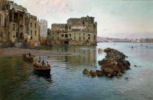 ナポリの海辺の様子。画家：ガエターノ・エスポジート（1858-1911 作： Gaetano Esposito