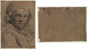 若い男の頭 (右) 頭のスケッチ (裏) 作： Gaetano Gandolfi