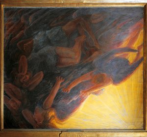天使の落下」三枚組中央パネル 作： Gaetano Previati