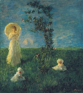 牧草地で平和、1889-1890。 作： Gaetano Previati