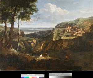 イタリア、フラスカーティ近郊のカマルドーリ修道院の眺め ガエターノ・プレヴィアーティ（ガスパール・プッサンまたはグアスプレ）作（1615-1675） 1670年 個人蔵 作： Gaetano Previati