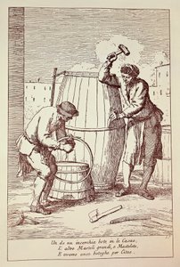 仕事中のクーパー、ガエターノ ゲラルド ゾンピーニ (1700-1778) による彫刻、イタリア、ベニス市の日常生活の芸術から 作： Gaetano Zompini