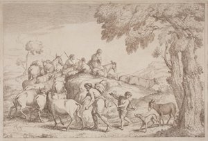 後ろから見た高齢の羊飼い 作： Gaetano Zompini, after Giovanni Benedetto Castiglione