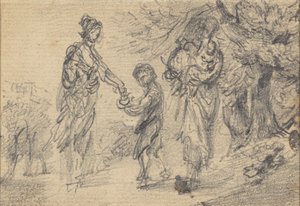 二人の女と子供のいる風景 作： Gainsborough Dupont