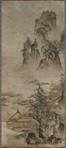 風景: 山、小川、家 作： Gakuo Zokyu