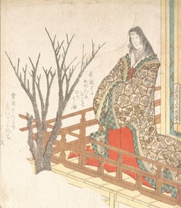 満開の桜を眺める宮廷婦人、19世紀。 作： Gakutei