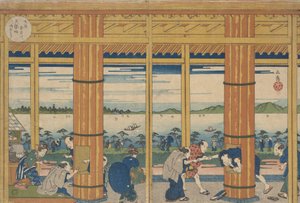 天保山湾岸のシャワーシェルター、1838年。 作： Gakutei