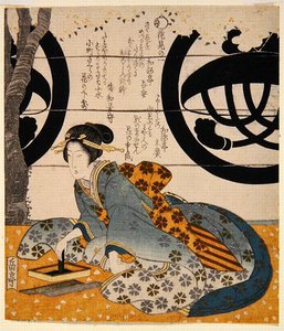 花を見る美しさ（カラー木版画 作： Gakutei Harunobu