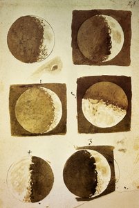 シデレウス・ヌンシウス（星の使者）、月の満ち欠けと表面の絵付き 作： Galileo Galilei