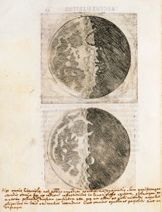 シデレウス・ナンシウス（星の使者）、月の満ち欠けと月面の絵付き 作： Galileo Galilei