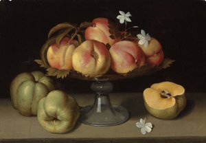 ガラスのボウル、リンゴ、ジャスミンの花の桃 作： Galizia Fede
