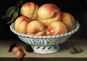 ピアスの白いファイエンスバスケットの桃 作： Galizia Fede