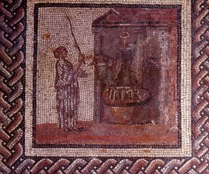 Gallo Roman Art: 素朴なカレンダーを表現したモザイク舗装。作品には砥石が使われています。日本統治時代の2世紀末から3世紀初め。サン・ロマン・アン・ガル（ローヌ）より。サン・ジェルマン・アン・レイ、国立考古学博物館 作： Gallo Roman