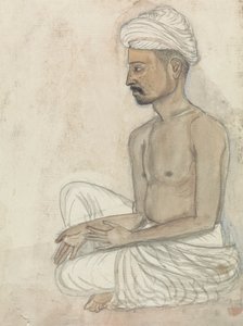あぐらをかいて座っている裸の胸の男 作： Gangaram Chintaman Tambat