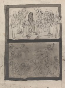チョープルを演奏するマデューとパルウッテ 作： Gangaram Chintaman Tambat
