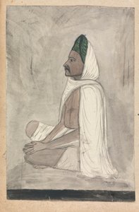 あぐらをかいて座っている緑のターバンの男 作： Gangaram Chintaman Tambat