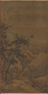 1100 年代の山岳地帯の冬の風景の中の木立の中の鳥。 作： Gao Tao