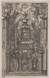 正体不明の本からのフェルディナンドのカタファルク、約。 1660-95。 作： Gaspar Bouttats