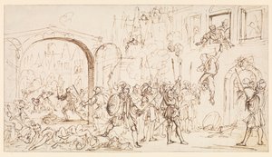 聖バーソロミュー祭の大虐殺」 1686年頃 （レイド紙に黒チョーク、ペン、茶色のインク、茶色のインクの枠線付き