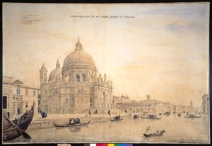 ヴェネツィア、大運河、サルーテ教会（紙に水彩、ペン＆インク 作： Gaspar van Wittel