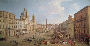 ナヴォーナ広場の眺め」ガスパル・ファン・ウィッテルまたはガスパレ・ヴァンヴィテッリ（1652年または1653年～1736年）の絵画、油彩・キャンバス、イタリア 作： Gaspar van Wittel