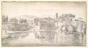 川沿いの教会と民家 作： Gaspar van Wittel