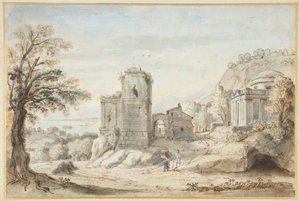 廃墟と寺院のある風景、1716年 作： Gaspar van Wittel