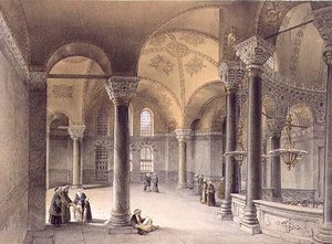 アヤソフィア、プレート14：オリエンタル・ギャラリー、ルイ・ハーゲ（1806-85）の彫刻、1852年発行（リトグラフ）。
