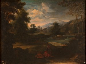 デュゲ - 3人の人物のいる風景、1648年 - 1650年 作： Gaspard Dughet