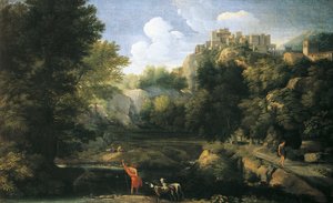 羊飼いのいる川の風景 作： Gaspard Poussin Dughet
