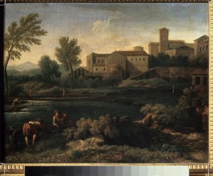 「ローマ近郊のラツィオ地方の町の眺め」（ラティウムの小さな町） ガスパール・デュゲ（1615-1675）作 1660年頃 プーシキン美術館、モスクワ