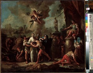 「聖ローレンスの殉教」 (聖ローレンスの殉教) ガスパーレ・ディジアーニ (1689-1767) による絵画 18 世紀 エルミタージュ美術館、サンクトペテルブルク (サンクトペテルブルク) 作： Gasparo Diziani