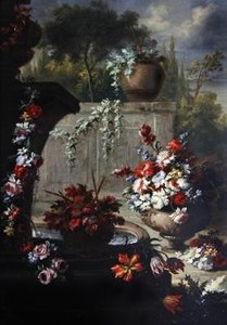 装飾用花瓶の花の静物（銅に油彩）（379514とペア） 作： Gasparo Lopez