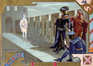 ウィリアム・シェイクスピア（1564-1616）による「ハムレット」の第1幕の場面、ハムレットに現れる王の幽霊 作： Gaston Bussiere