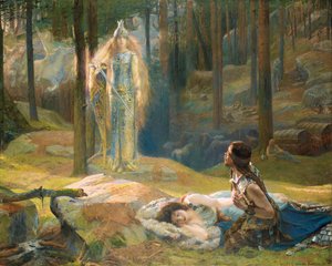 啓示。ブランヒルデがジークムントとジークリンデを見た、1893 作： Gaston Bussiere
