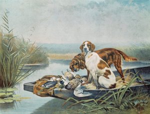狩猟のお土産"犬とゲーム" ジュールとガストン・ゲリベールの水彩画（19世紀） パリ、装飾芸術 作： Gaston Gelibert