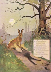 寓話のジャン・ド・ラ・フォンテーヌ作「うさぎの耳」（1621-95）（カラー彫刻）