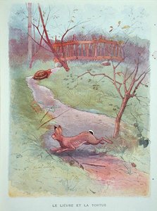 ウサギと亀、20世紀初頭のジャンドラフォンテーヌ（1621-95）による寓話のイラスト