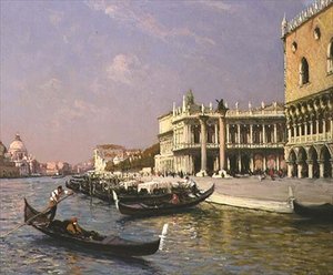 ヴェネツィアドージェの宮殿、マルチャーナ図書館、サンタ・マリア・デッラ・サルーテを遠景に