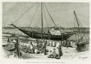 ザンジバル（タンザニア）の市場にあるテペ。1882年と1883年にG.Revoilが執筆した「Voyage among the Benadirs, Somalis and Bayouns」をG.Vuillierが描いたもので、Edouard Charton (1807-1890)が監督した「le tour du monde 1888」に収録されている。 作： Gaston Vuillier