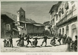 公共の広場でのダンス。エドワード・シャルトン（1807-1890）監督の『le tour du monde 1888』に収録されているガストン・ヴイリエ作『Le val d
