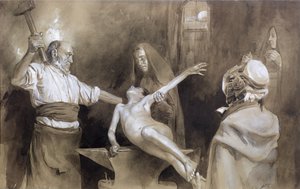脾臓をハンマーで打つ（鉛筆と紙の上で洗う） 作： Gaston Vuillier