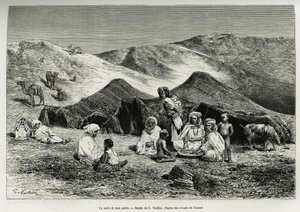 私のガイドのネズラ（親戚）です。1874年から1878年にかけて、V.Largeauがアルジェリアのサハラ砂漠を説明するためにG.Vuillierが描いたもので、Edouard Charton（1807年から1890年）の指導のもと、Tour du mondeに掲載された。 作： Gaston Vuillier