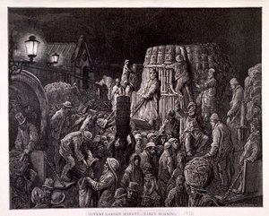 「コベント ガーデン マーケット - 早朝」、1872 年 作： Gauchard Brunier